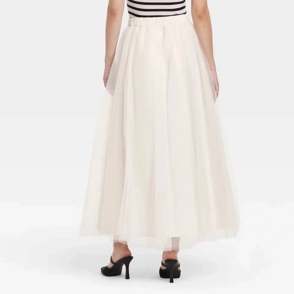 Women's Tulle A-Line Skirt - A New Day Cream XL: Lightweight Polyester,